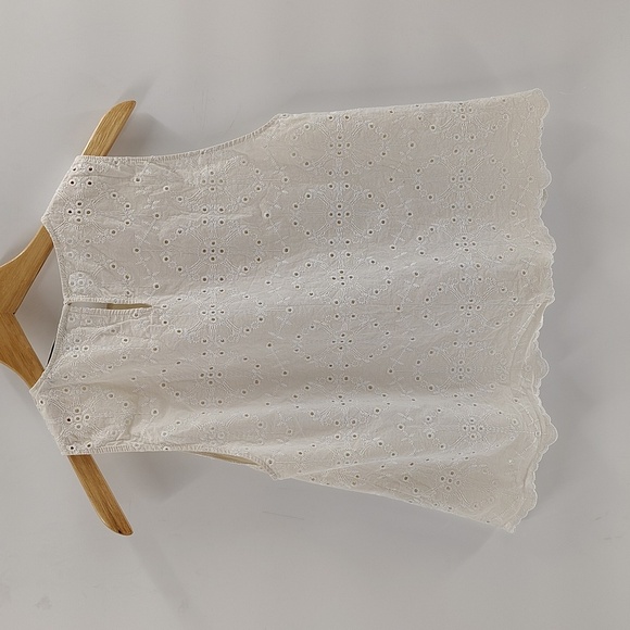 Zara pullover Cream Eyelet Size Large Top Sleeveless Cropped Blouse Cotton Blend - Picture 8 of 8